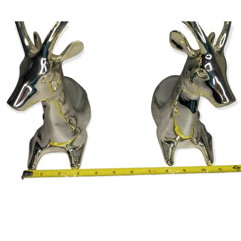 Crate & Barrel Christmas Silver Plated Seated Reindeer Candle Holder Pair